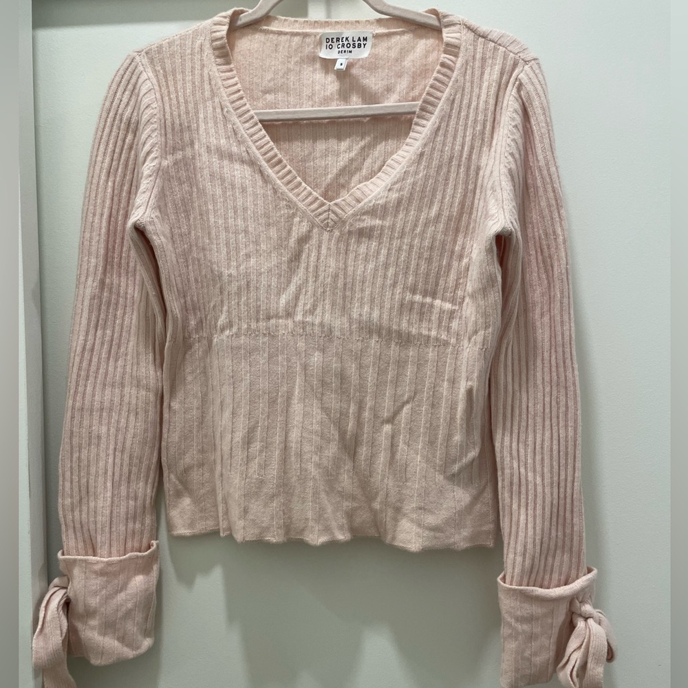 Derek Lam Blush Ribbed V-Neck Blouse